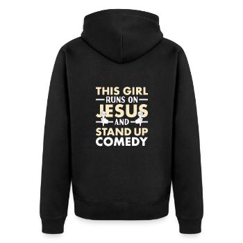 Cette fille court sur Jésus et la comédie de stand up - Veste à capuche bio Premium Unisexe - noir - Dos - Nico (187cm)