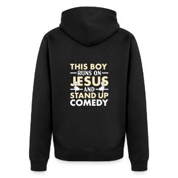 Un comédien s’appuie sur Jésus et fait du stand-up - Veste à capuche bio Premium Unisexe - noir - Dos - Nico (187cm)