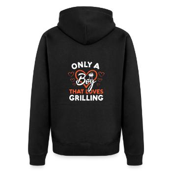 Griller Only A Boy That Loves Grilling - Unisex Premium Bio Zip Hoodie - Schwarz - Hinten - Nico (187cm)