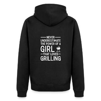 Griller Never Underestimate The Power Of A Girl - Unisex Premium Bio Zip Hoodie - Schwarz - Hinten - Nico (187cm)