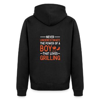 Griller Never Underestimate The Power Of A Boy - Unisex Premium Organic Zip Hoodie - black - Back - Nico (187cm)
