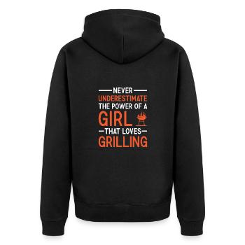 Griller Never Underestimate The Power Of A Girl - Unisex Premium Bio Zip Hoodie - Schwarz - Hinten - Nico (187cm)