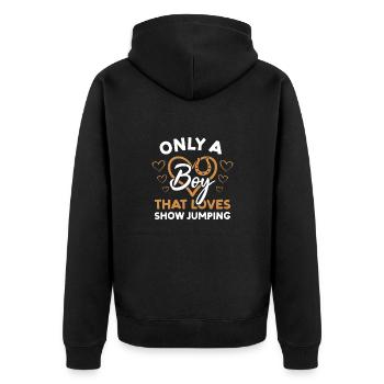 Jumper Only : Un garçon qui aime le saut d’obstacles - Veste à capuche bio Premium Unisexe - noir - Dos - Nico (187cm)