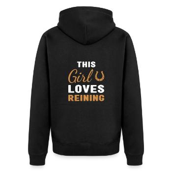 Reiner This Girl Loves Reining - Unisex Premium Organic Zip Hoodie - black - Back - Nico (187cm)