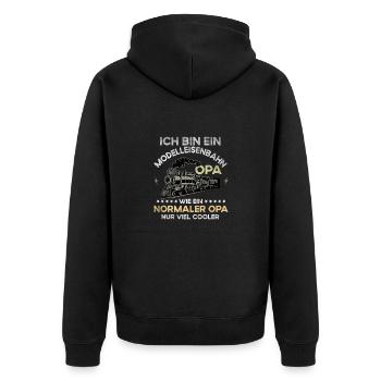 Modelleisenbahn Opa Lokführer Geschenk - Unisex Premium Bio Zip Hoodie - Schwarz - Hinten - Nico (187cm)
