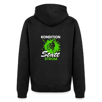 Fahrrad Kondition statt Strom - Unisex Premium Bio Zip Hoodie - Schwarz - Hinten - Nico (187cm)