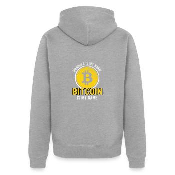 Grand-père est mon nom bitcoin est mon jeu - Veste à capuche bio Premium Unisexe - gris chiné - Dos - Nico (187cm)