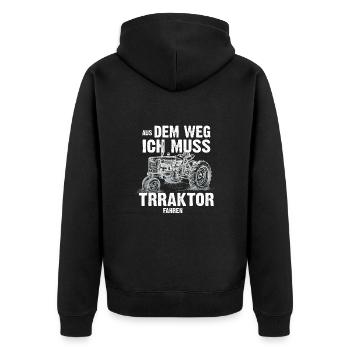 Landwirtschaft Aus Dem Weg Traktor Trecker - Unisex Premium Bio Zip Hoodie - Schwarz - Hinten - Nico (187cm)