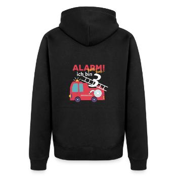 Alarm! Ich bin 3 Feuerwehr Design - Unisex Premium Bio Zip Hoodie - Schwarz - Hinten - Nico (187cm)
