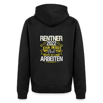 Rentner 2022 für dieses Shirt musste ich lange - Unisex Premium Bio Zip Hoodie - Schwarz - Hinten - Nico (187cm)