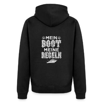 Mein Boot Meine Regeln Steuerrad Geschenk Kapitän - Unisex Premium Bio Zip Hoodie - Schwarz - Hinten - Nico (187cm)