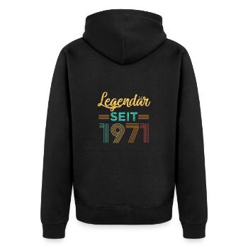 Legendär seit 1971 - Unisex Premium Bio Zip Hoodie - Schwarz - Hinten - Nico (187cm)