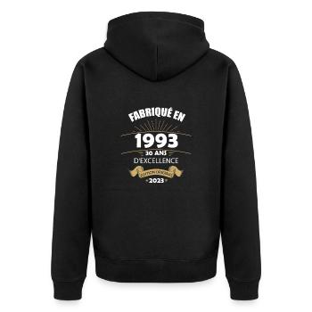 Fabriqué En 1993 Né En 1993 30 Ans Anniversaire - Veste à capuche bio Premium Unisexe - noir - Dos - Nico (187cm)