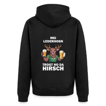 Lederhose Hirsch Tracht Bayrisch Trachten Ersatz - Unisex Premium Bio Zip Hoodie - Schwarz - Hinten - Nico (187cm)