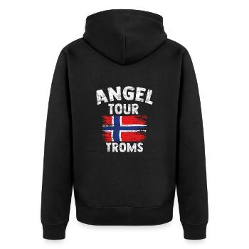 TROMS - Angel Tour Norwegen Personalisierbar - Unisex Premium Bio Zip Hoodie - Schwarz - Hinten - Nico (187cm)