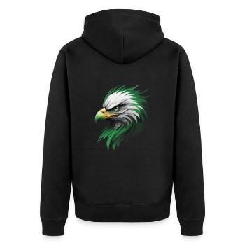 Adlerkopf – Majestätische Kraft in Grün - Unisex Premium Bio Zip Hoodie - Schwarz - Hinten - Nico (187cm)