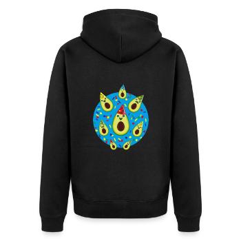 Karneval Avocados mit viel Konfetti. - Unisex Premium Bio Zip Hoodie - Schwarz - Hinten - Nico (187cm)