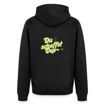 Du schaffst das - Unisex Premium Bio Zip Hoodie - Schwarz - Hinten - Nico (187cm)