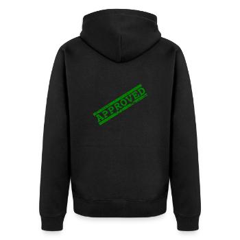Grüner APPROVED Stempel [T-Shirt Design] - Unisex Premium Bio Zip Hoodie - Schwarz - Hinten - Nico (187cm)