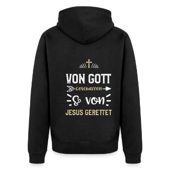 Von Gott Geschaffen & Von Jesus... - Unisex Premium Bio Zip Hoodie - Schwarz - Hinten - Nico (187cm)