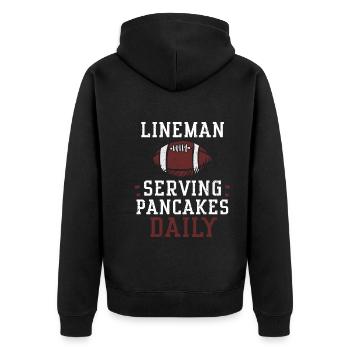Lineman Serving Pancakes Daily - Unisex Premium Bio Zip Hoodie - Schwarz - Hinten - Nico (187cm)