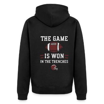 The game is won in the trenches - Unisex Premium Organic Zip Hoodie - black - Back - Nico (187cm)