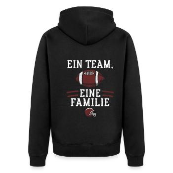 Ein Team, eine Familie - Football - Unisex Premium Bio Zip Hoodie - Schwarz - Hinten - Nico (187cm)