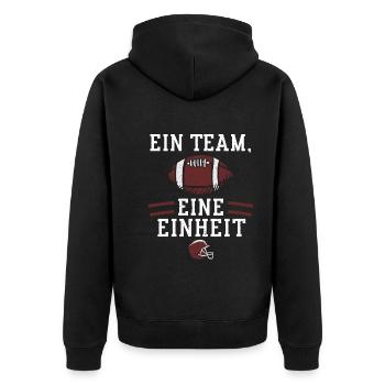 Ein Team, eine Einheit - Football - Unisex Premium Bio Zip Hoodie - Schwarz - Hinten - Nico (187cm)