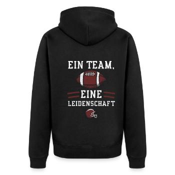 Ein Team, eine Leidenschaft - Unisex Premium Bio Zip Hoodie - Schwarz - Hinten - Nico (187cm)