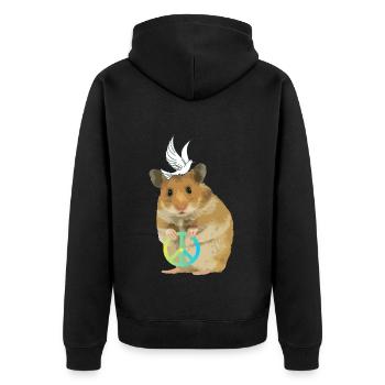 Hamster Menno Frieden Peace Friedenstaube - Unisex Premium Bio Zip Hoodie - Schwarz - Hinten - Nico (187cm)
