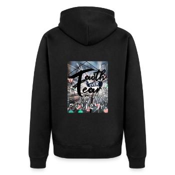 Faith over fear - Unisex Premium Bio Zip Hoodie - Schwarz - Hinten - Nico (187cm)