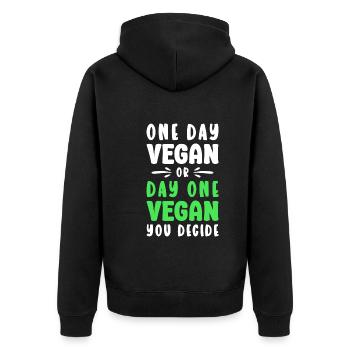 Inspirierendes veganes Angebot für Veganer - Unisex Premium Bio Zip Hoodie - Schwarz - Hinten - Nico (187cm)