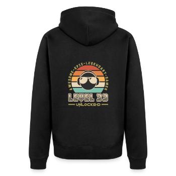 Stufe 33 - Unisex Premium Bio Zip Hoodie - Schwarz - Hinten - Nico (187cm)