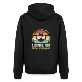 Stufe 57 - Unisex Premium Bio Zip Hoodie - Schwarz - Hinten - Nico (187cm)