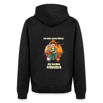 Hühner kacken frühstück Bauern Landwirt - Unisex Premium Bio Zip Hoodie - Schwarz - Hinten - Nico (187cm)