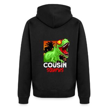 Tyrannosaurus Rex Cousin Saurus Geschenk - Unisex Premium Bio Zip Hoodie - Schwarz - Hinten - Nico (187cm)