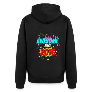 6.Geburtstag comic Jahrgang 2016 - Unisex Premium Bio Zip Hoodie - Schwarz - Hinten - Nico (187cm)
