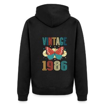 millésime 1986 papillon 36ème anniversaire - Veste à capuche bio Premium Unisexe - noir - Dos - Nico (187cm)