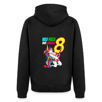 Wild Frech Endlich 8 - 8. Geburtstag Geschenk - Unisex Premium Bio Zip Hoodie - Schwarz - Hinten - Nico (187cm)