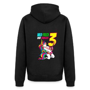 Wild Frech Endlich 3 - 3. Geburtstag Geschenk - Unisex Premium Bio Zip Hoodie - Schwarz - Hinten - Nico (187cm)