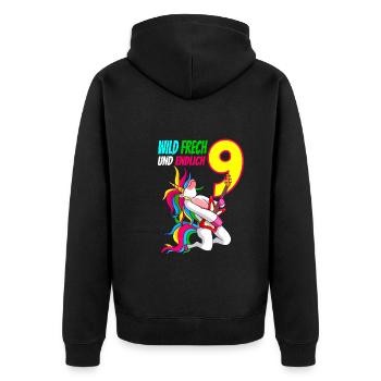 Wild Frech Endlich 9 - 9. Geburtstag Geschenk - Unisex Premium Bio Zip Hoodie - Schwarz - Hinten - Nico (187cm)