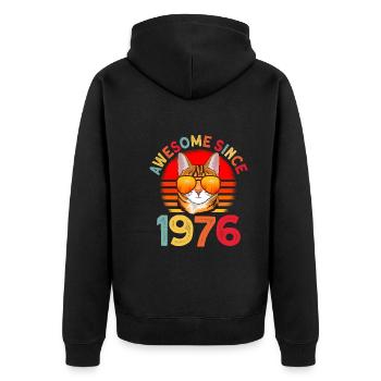 Awesome since 1976 Katze 46. Geburtstag Geschenk - Unisex Premium Bio Zip Hoodie - Schwarz - Hinten - Nico (187cm)
