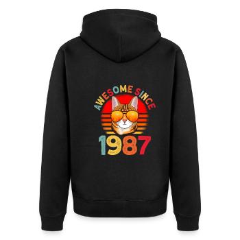 Awesome since 1987 Katze 35. Geburtstag Geschenk - Unisex Premium Bio Zip Hoodie - Schwarz - Hinten - Nico (187cm)