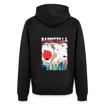 Rabbitzilla Hase Kaninchen Geschenk - Unisex Premium Bio Zip Hoodie - Schwarz - Hinten - Nico (187cm)