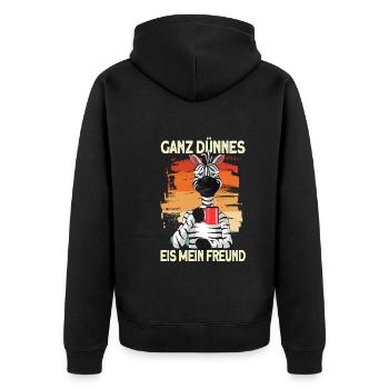 dünnes eis mein Freund - Zebra Kaffee Guten Morgen - Unisex Premium Bio Zip Hoodie - Schwarz - Hinten - Nico (187cm)