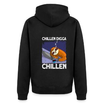 Chillen Digga Chillen Faultier Büro Geschenk - Unisex Premium Bio Zip Hoodie - Schwarz - Hinten - Nico (187cm)