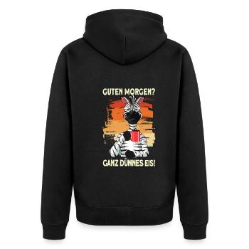 dünnes eis mein Freund - Zebra Kaffee Guten Morgen - Unisex Premium Bio Zip Hoodie - Schwarz - Hinten - Nico (187cm)
