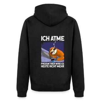 Produktiver wird es nicht mehrFaultier Geschenk - Unisex Premium Bio Zip Hoodie - Schwarz - Hinten - Nico (187cm)