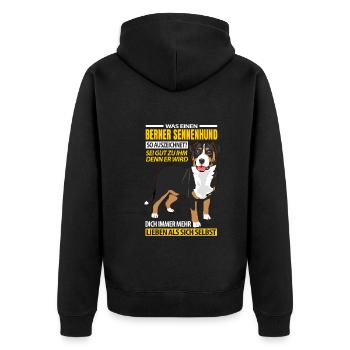 Berner Sennenhund Geschenkideen - Unisex Premium Bio Zip Hoodie - Schwarz - Hinten - Nico (187cm)