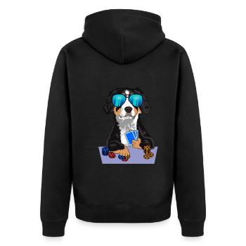 Berner Sennenhund spielt Poker - Unisex Premium Bio Zip Hoodie - Schwarz - Hinten - Nico (187cm)